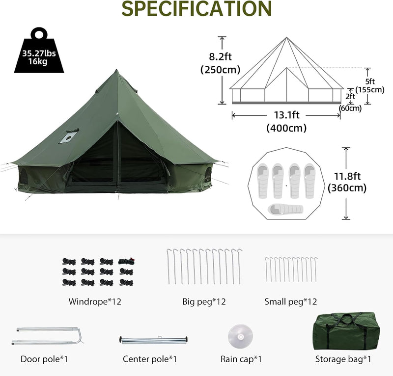 Bell Tent with Stove Jack, 4-8 Person 4-Season Yurt Tent photo 7