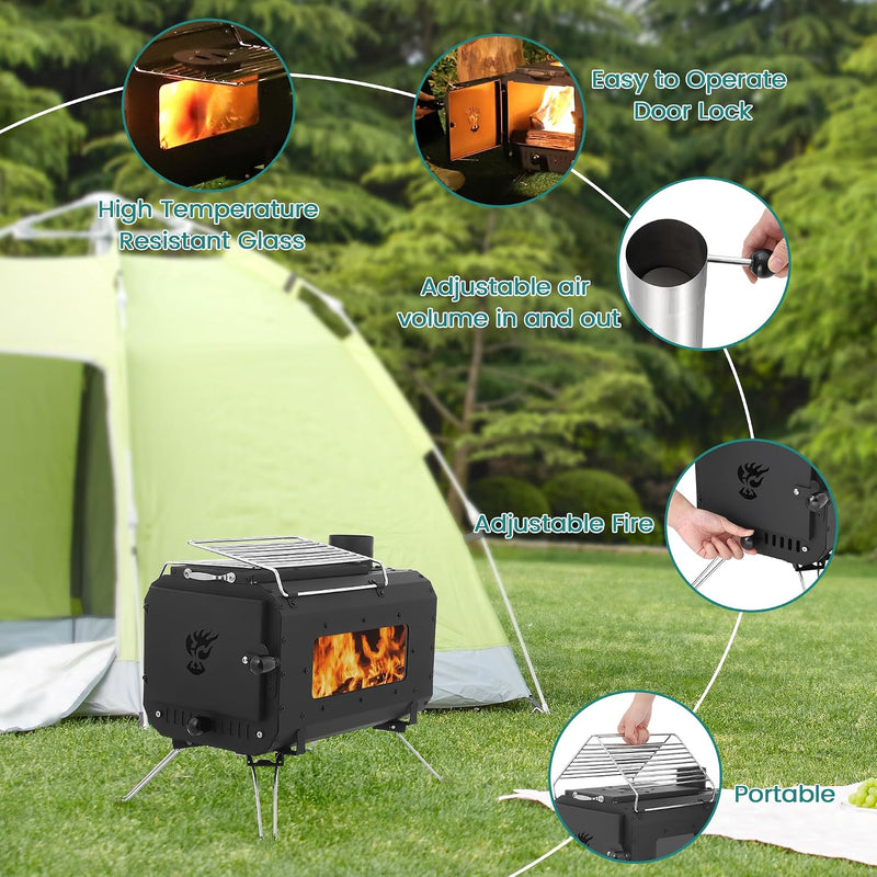 Portable Wood Stove for Tents, Folding Legs and View Glass photo 2