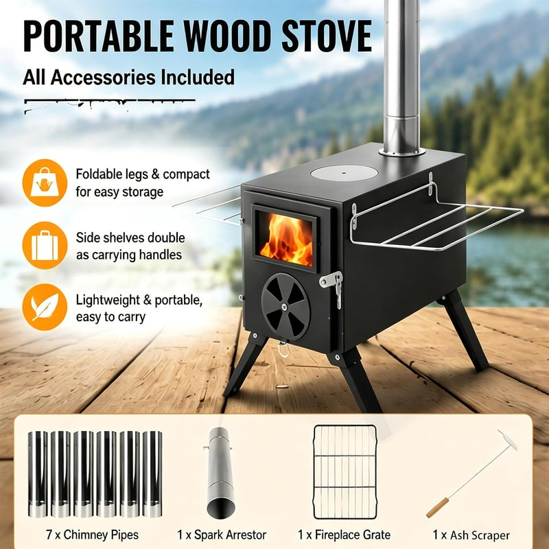 Portable Wood Stove for Hot Tents, Carbon Steel with Pipes photo 2