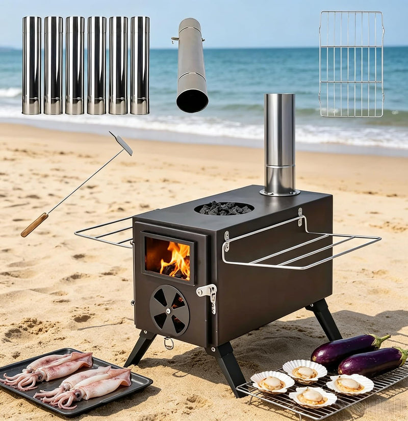 Portable Wood Stove for Hot Tents, Carbon Steel with Pipes photo 6