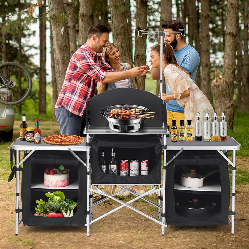 Folding Camp Kitchen Table with 3 Cupboards and Windscreen photo 5