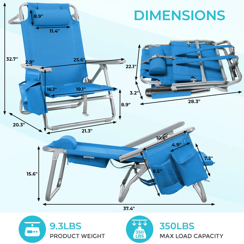 Backpack Beach Chair with 5-Position Recline and Cooler photo 2