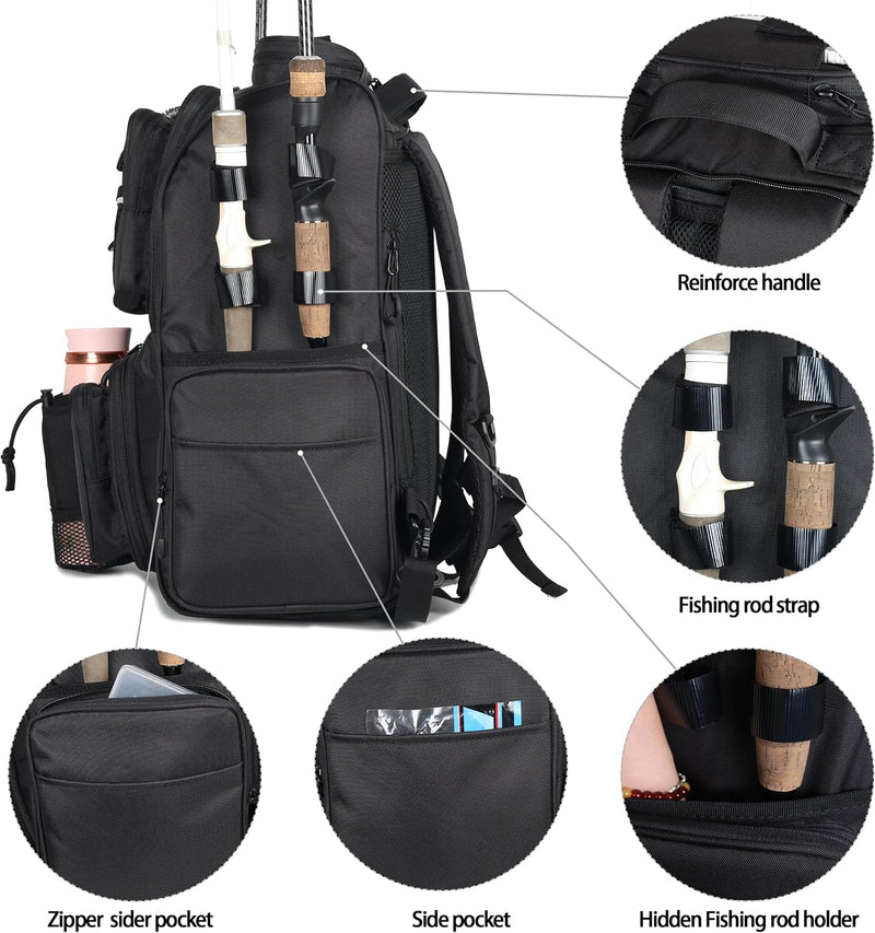 40L Fishing Tackle Backpack with Rod Holders and Tool Pocket photo 5