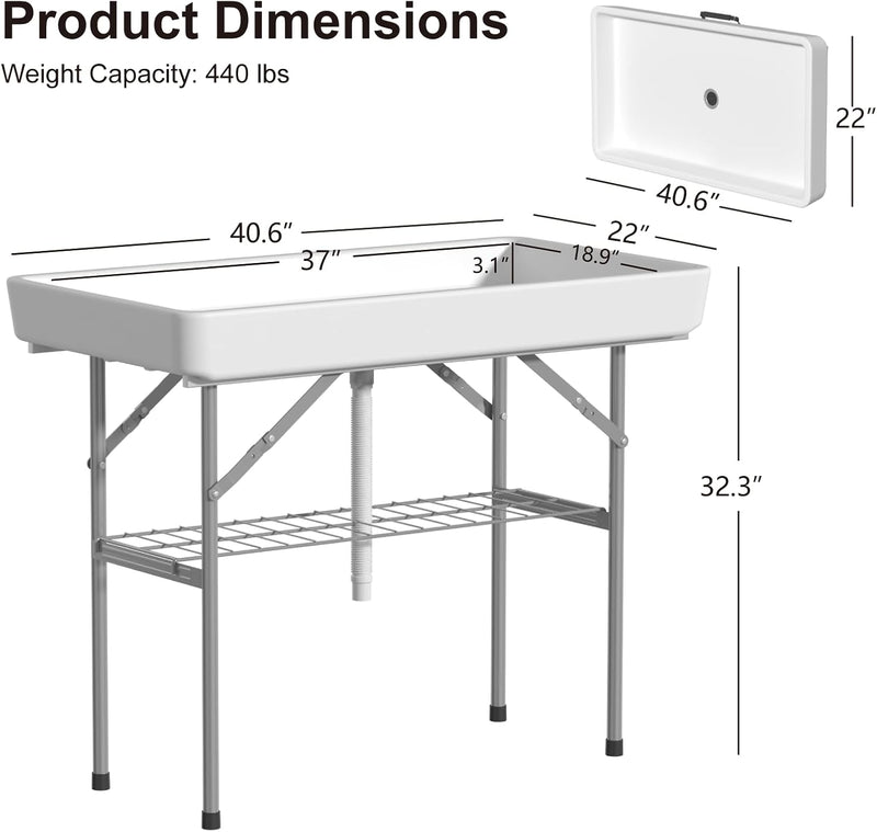4 ft Folding Fish Cleaning Table with Drain and Ice Basin photo 7