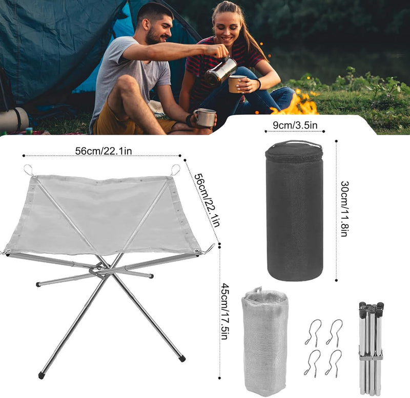 Folding Fire Pit, 22 in Portable Steel Mesh with Carry Bag photo 2