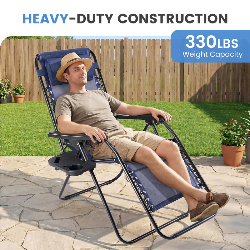 Zero Gravity Camping Chairs, 2 Pack with Cup Holder Trays photo 3