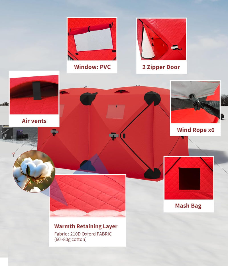 Pop Up Ice Fishing Shelter, Insulated 6 to 8 Person Hub photo 4