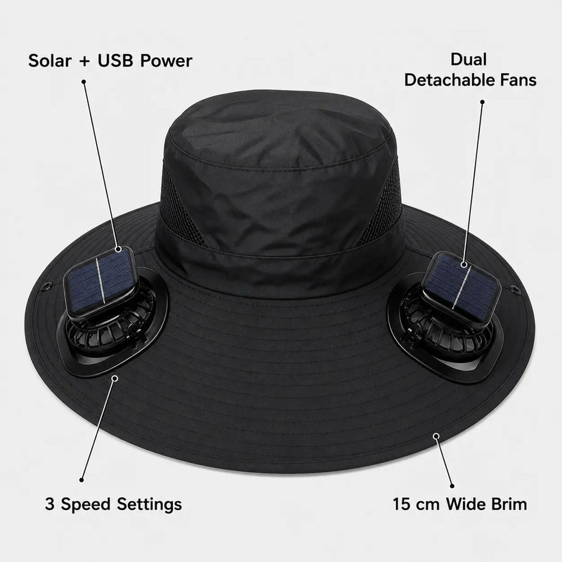 Solar Fan Bucket Hat, Dual Fans, UPF 50+ Protection photo 9