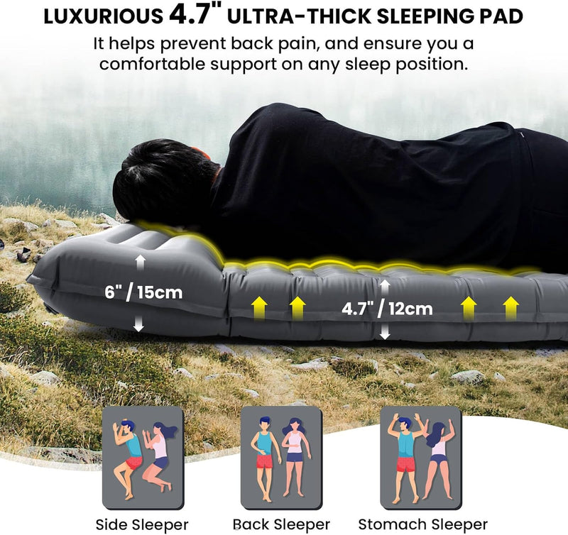 Double Sleeping Pad for Camping, 4.7 Inch Thick, 2 Person photo 2