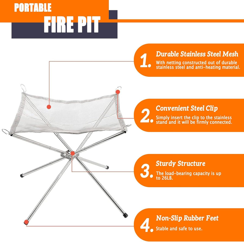 Portable Fire Pit for Camping, 22 in Foldable Stainless Steel photo 3