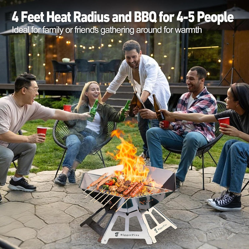 Portable Fire Pit, Folding Stainless Steel with Grill Grate photo 4
