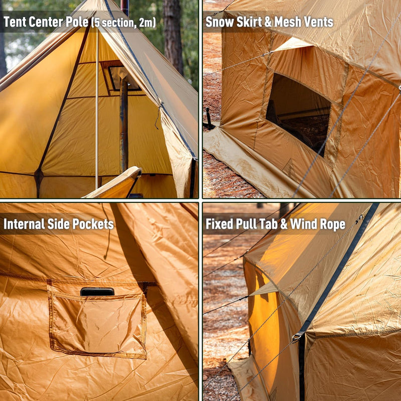 Hot Tent with Stove Jack, 1-2 Person 4-Season Tipi Tent photo 6
