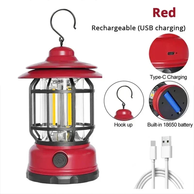 Retro COB Camping Lantern, USB Rechargeable photo 9