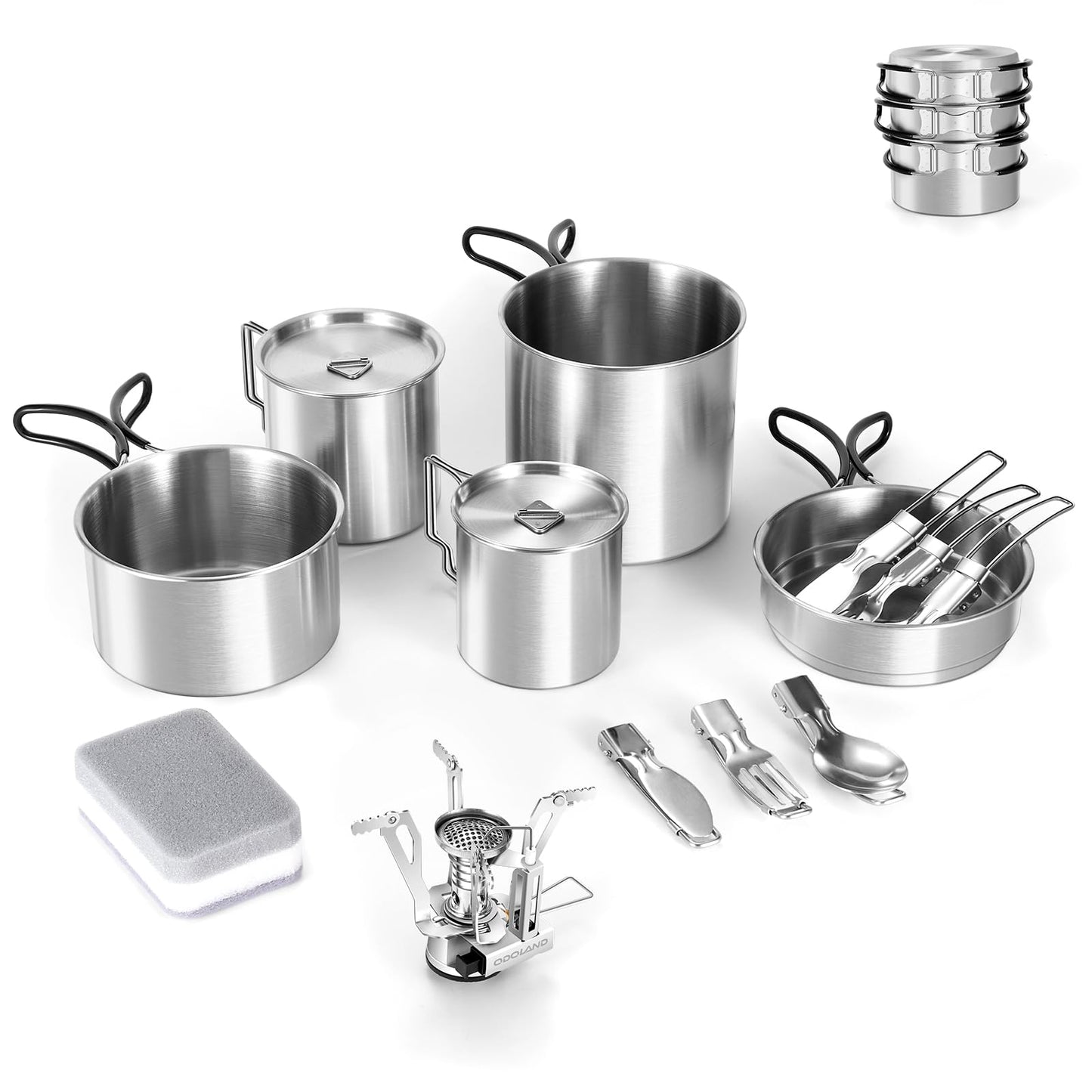 Odoland 13pcs Stainless Steel Camping Cookware Pots