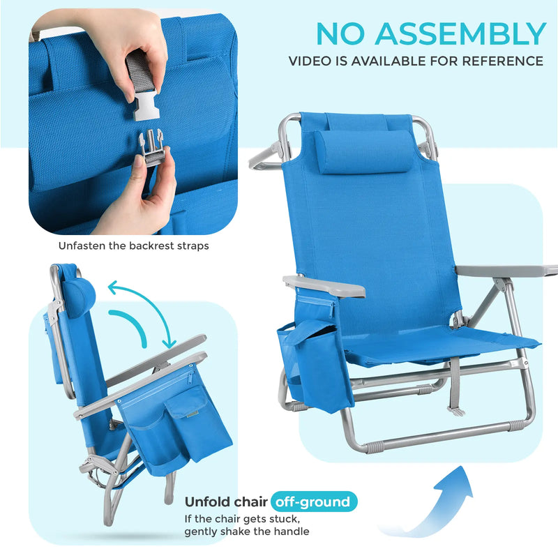Backpack Beach Chair with 5-Position Recline and Cooler photo 5