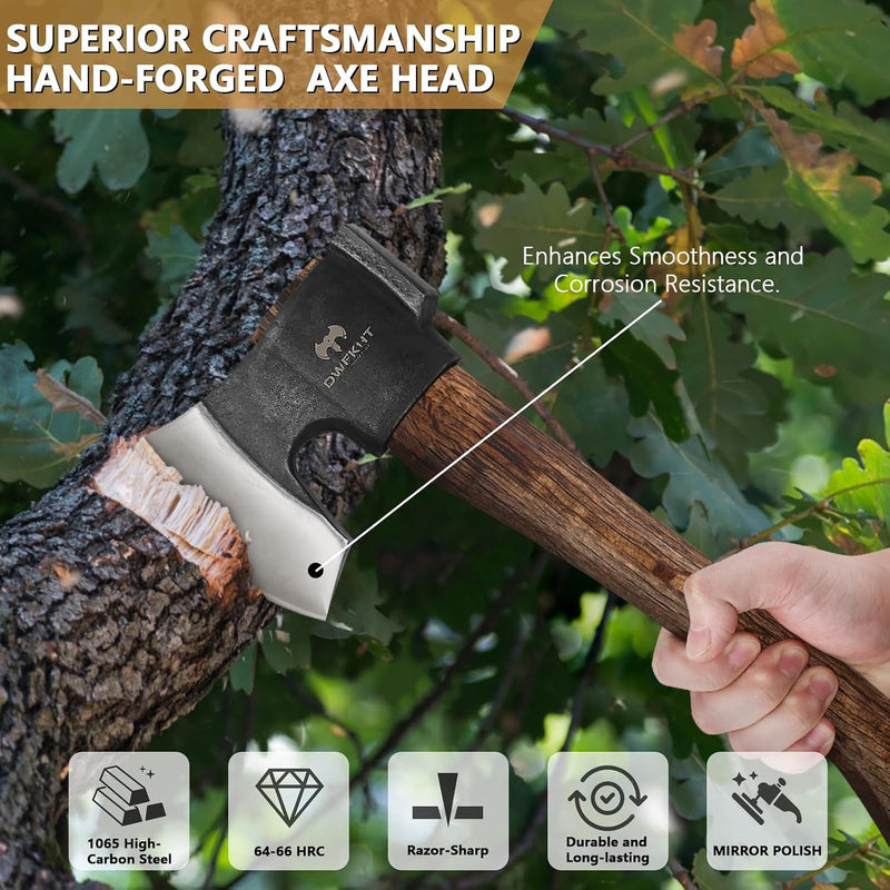 Camping Hatchet with Leather Sheath, Hand Forged Carbon Steel photo 5