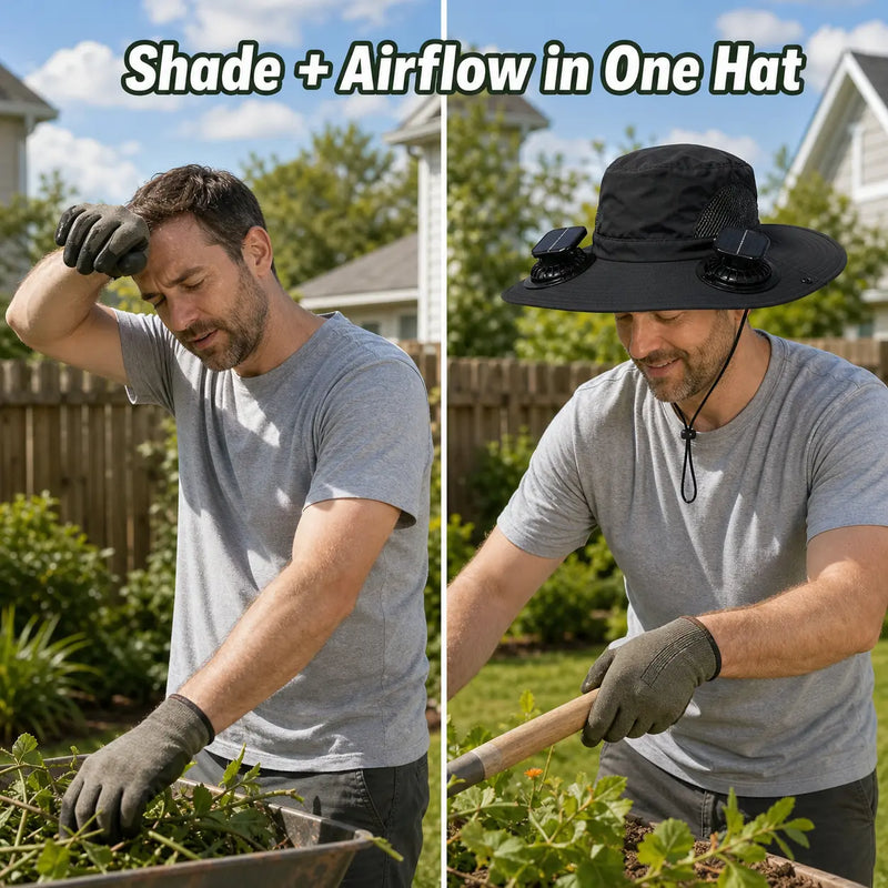 Solar Fan Bucket Hat, Dual Fans, UPF 50+ Protection photo 3