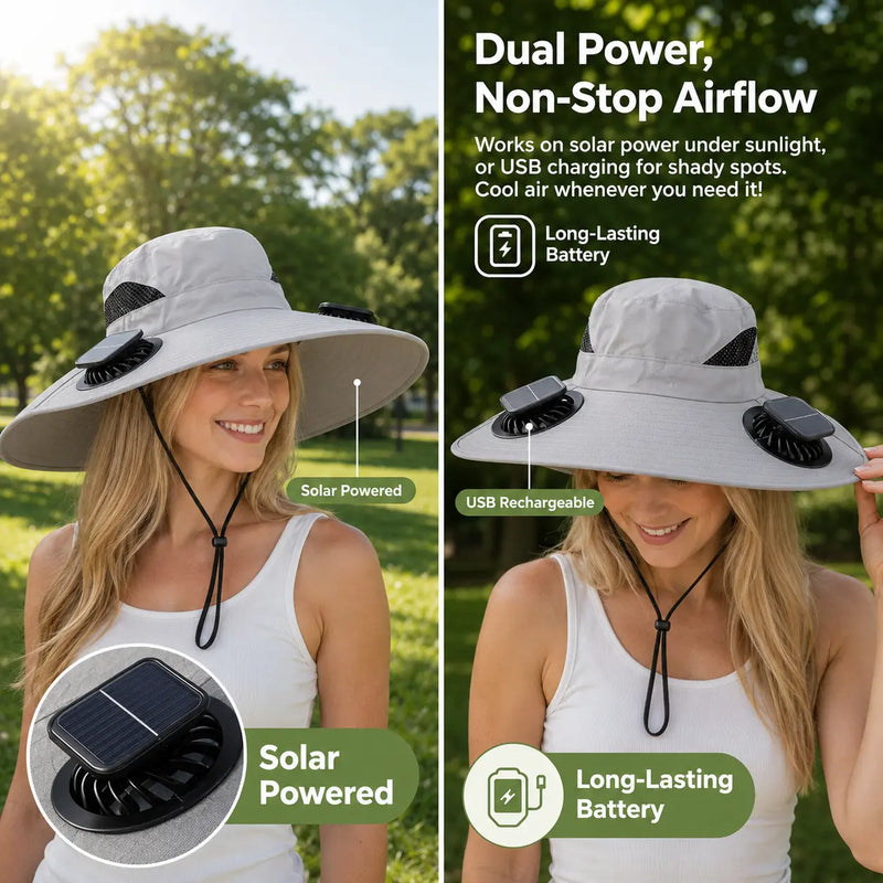 Solar Fan Bucket Hat, Dual Fans, UPF 50+ Protection photo 6