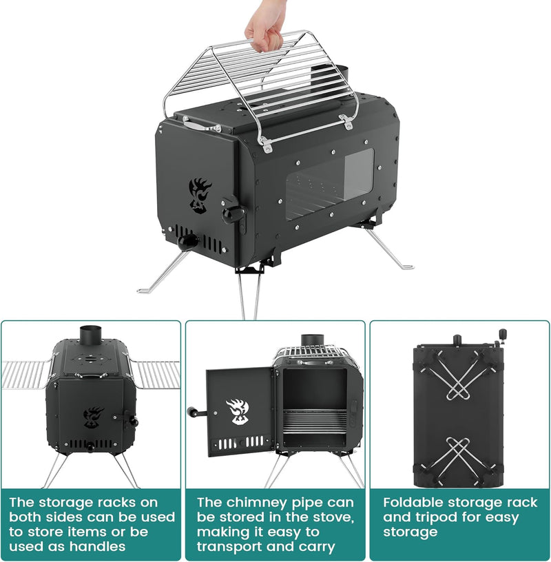 Portable Wood Stove for Tents, Folding Legs and View Glass photo 7