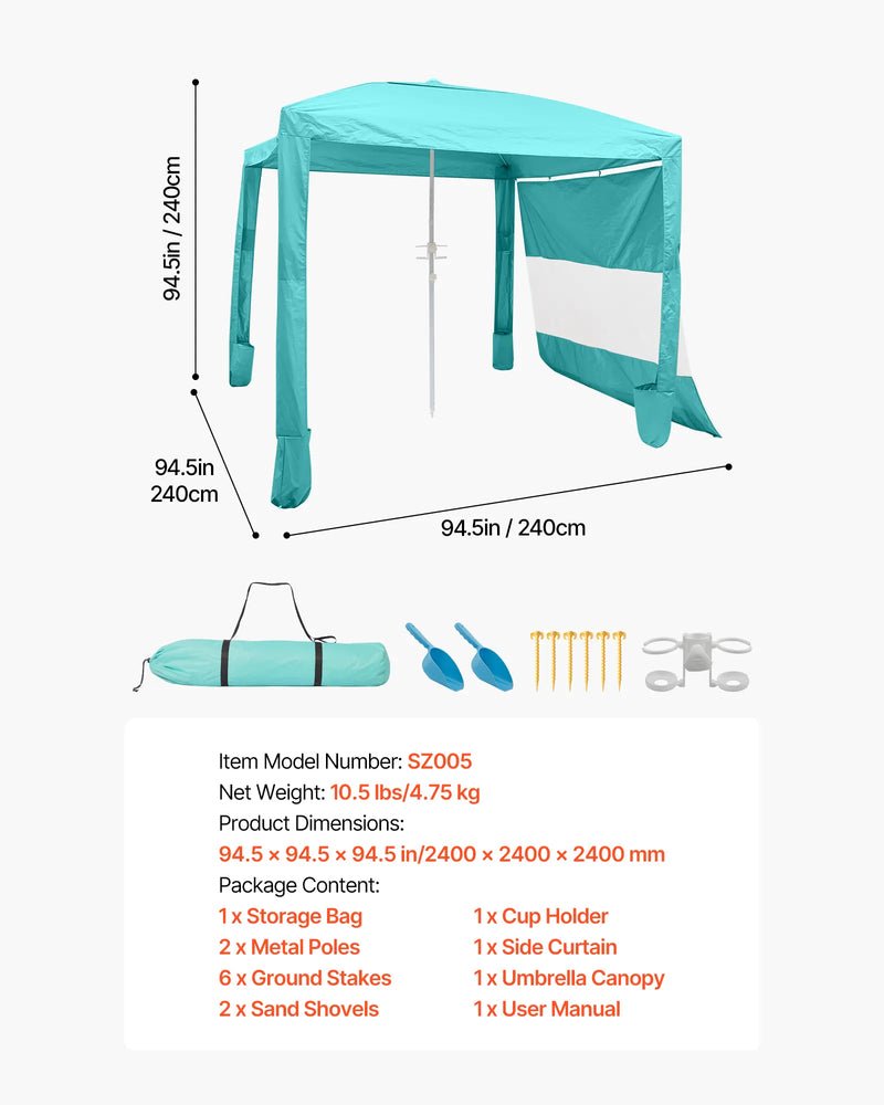 8x8 ft Beach Cabana Sun Shelter, UPF 50+ photo 7