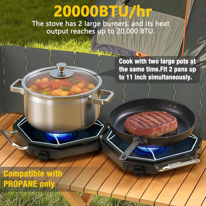 2-Burner Propane Camp Stove, 20,000 BTU with Windscreen photo 2