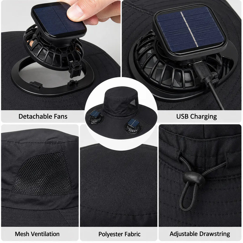 Solar Fan Bucket Hat, Dual Fans, UPF 50+ Protection photo 2