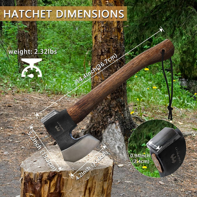 Camping Hatchet with Leather Sheath, Hand Forged Carbon Steel photo 3