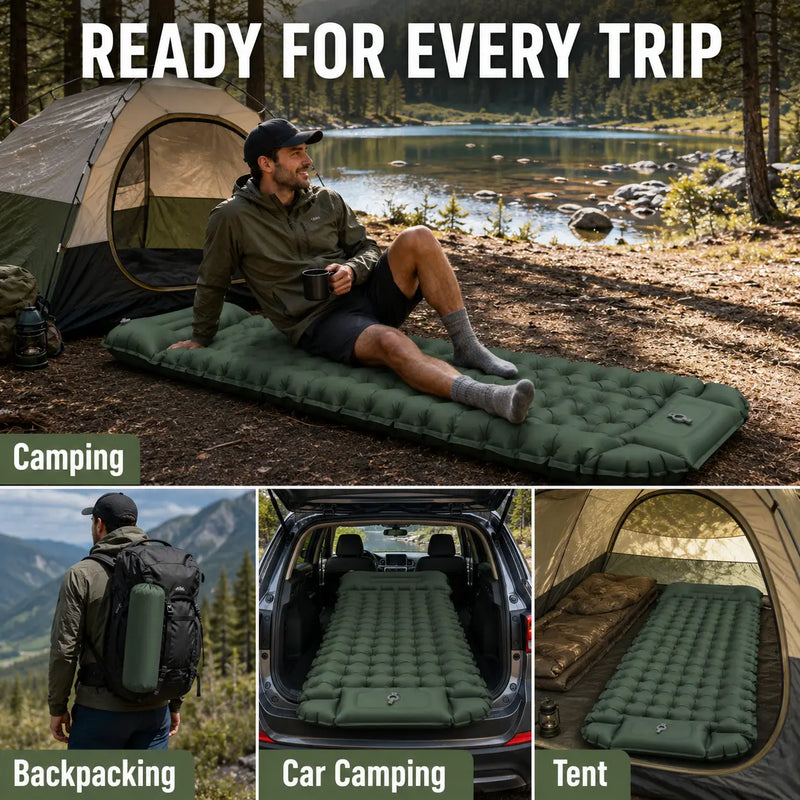 Inflatable Sleeping Pad with Built-in Pillow and Pump photo 9