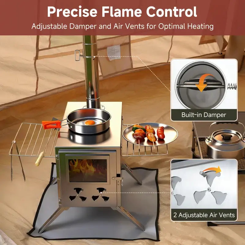 Docred Portable Camping Wood Stove with Chimney and Grill photo 3