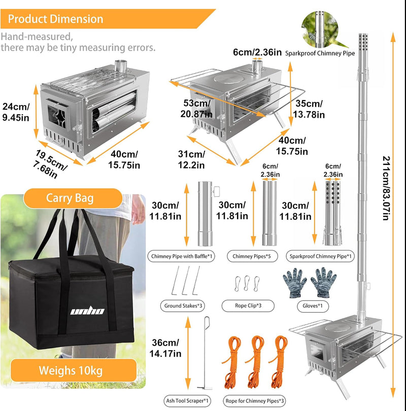 Hot Tent Wood Stove, Portable Stainless Steel Camping Stove photo 6