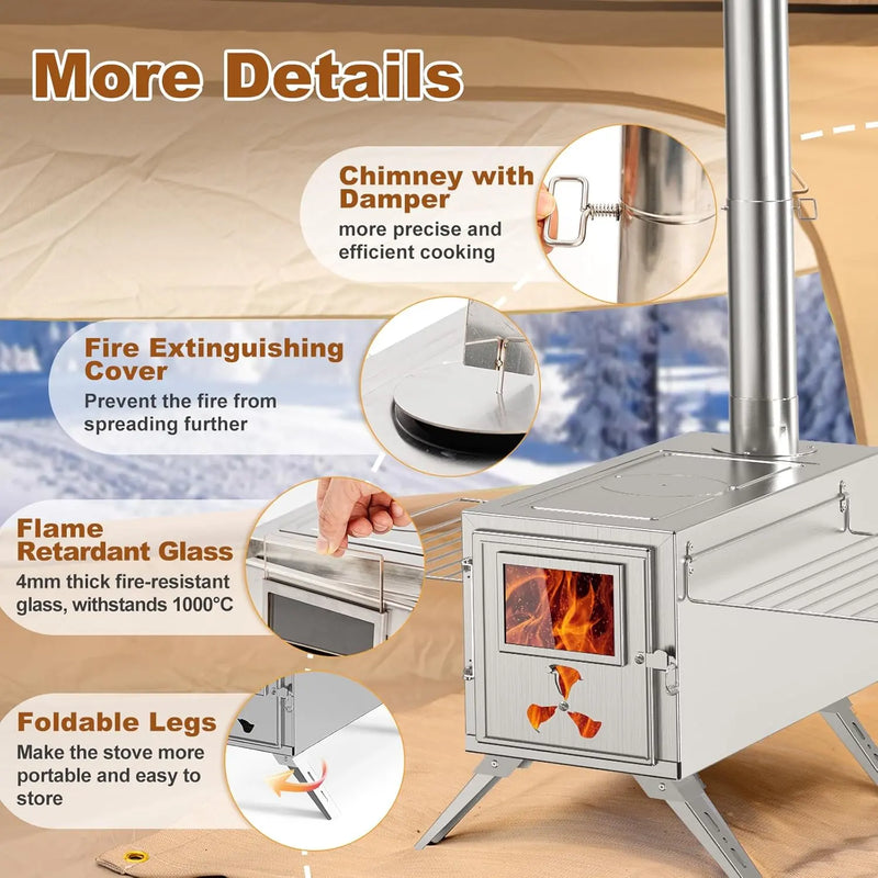 Docred Portable Camping Wood Stove with Chimney and Grill photo 5
