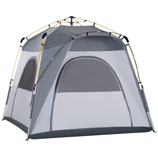 Outsunny Camping Tents 4 Person Pop Up Tent Quick Setup Automatic Hydraulic Family Travel Tent w/Windows Doors Carry Bag Included Gray