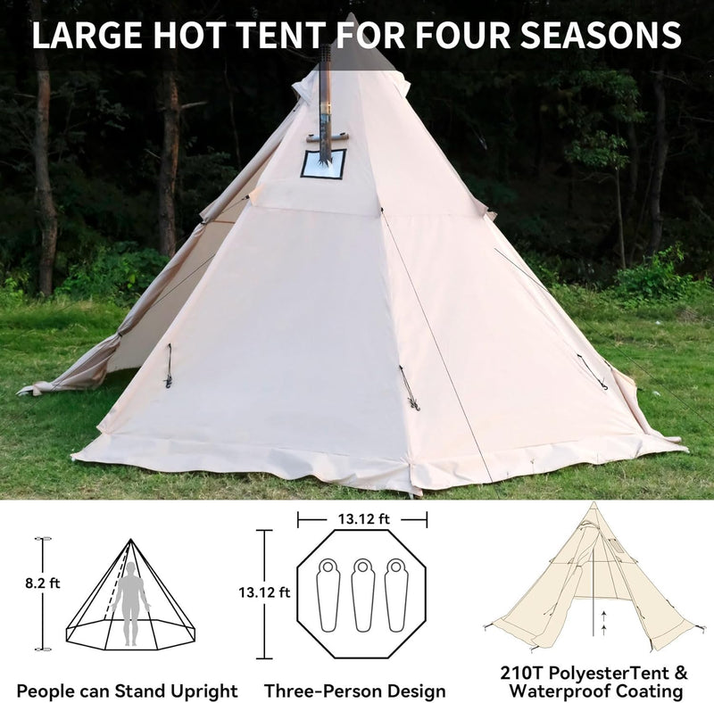 4-Season Tipi Hot Tent with Stove Jack, 3-4 Person photo 2