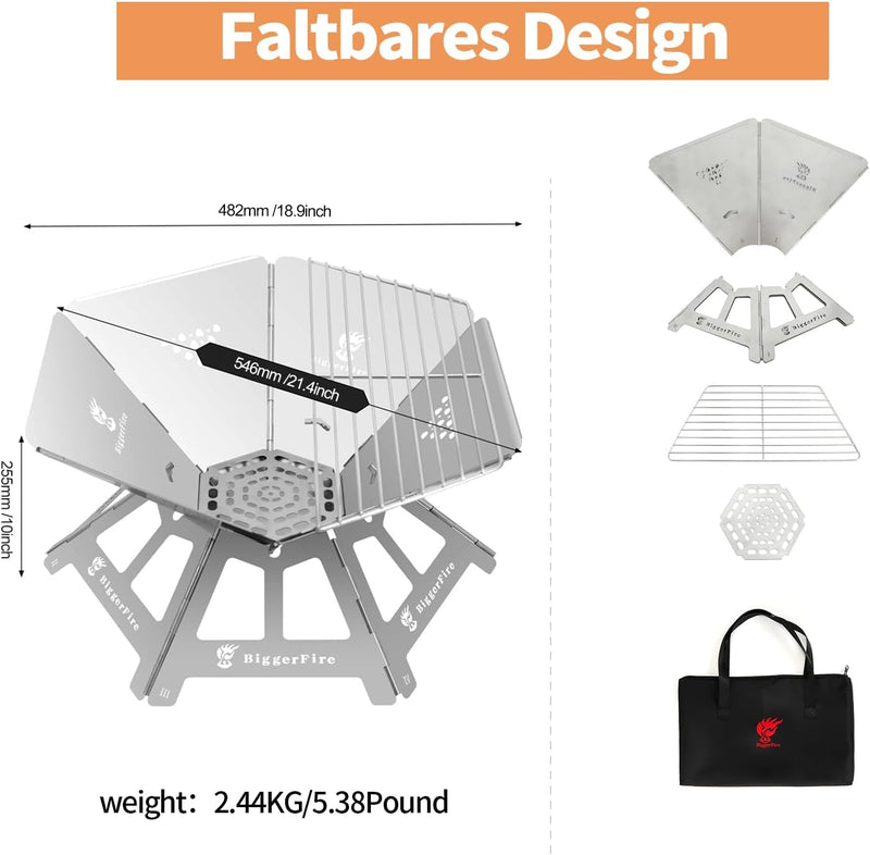 Portable Fire Pit, Folding Stainless Steel with Grill Grate photo 5
