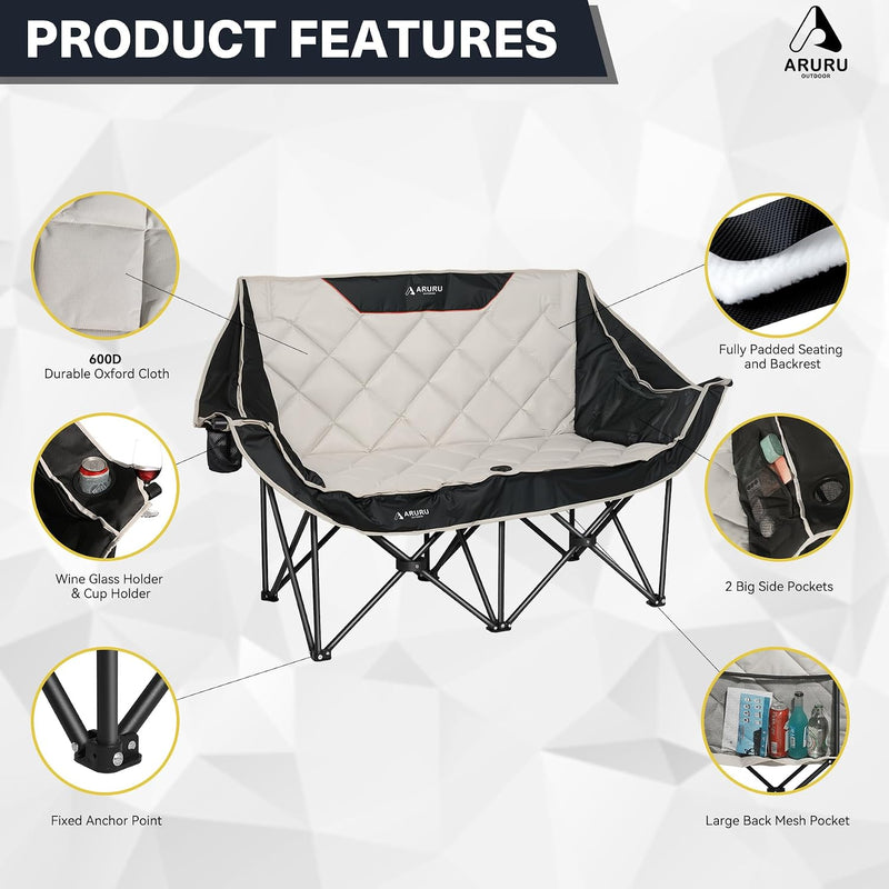 Double Camping Chair Loveseat, Padded, 600 lb Capacity photo 11