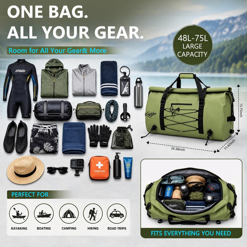 Waterproof Roll-Top Duffel Bag, 48-75L Dry Bag Backpack photo 4