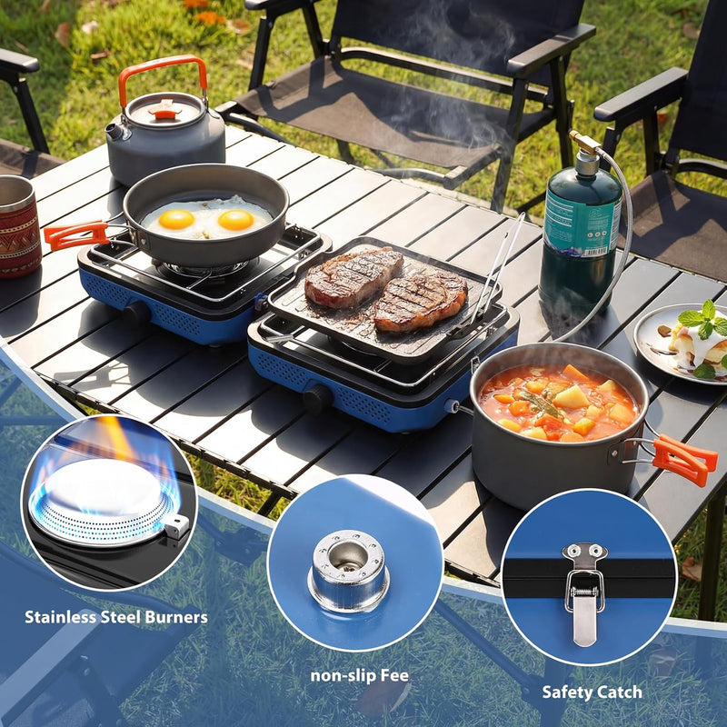 2 Burner Propane Camping Stove, 30,000 BTU with Cookware photo 8
