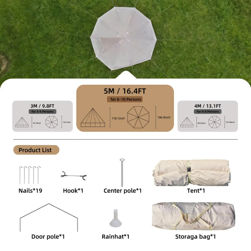16.4 ft Bell Tent with Stove Jack, Sleeps 10 photo 6