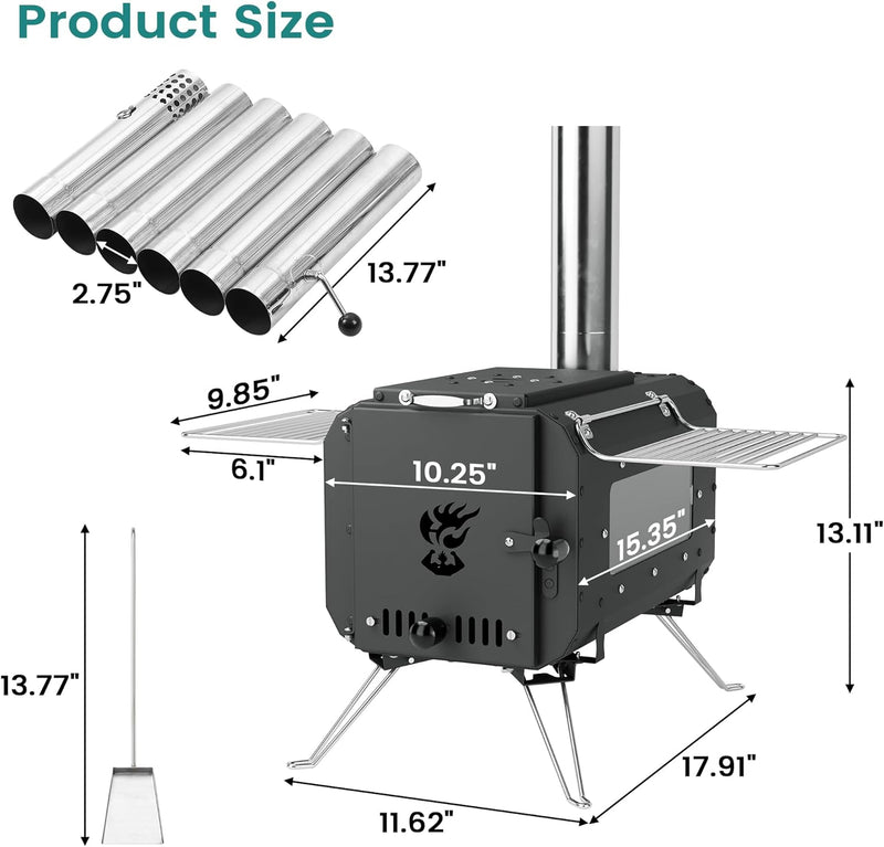 Portable Wood Stove for Tents, Folding Legs and View Glass photo 4