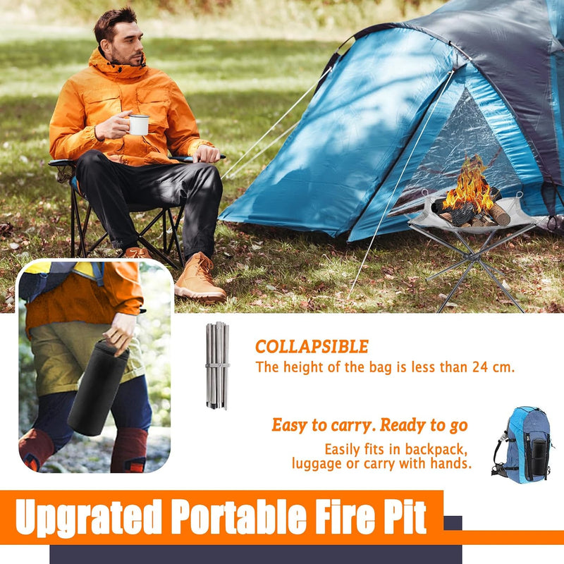 Portable Fire Pit for Camping, 22 in Foldable Stainless Steel photo 7