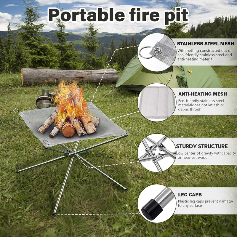 Folding Fire Pit, 22 in Portable Steel Mesh with Carry Bag photo 3