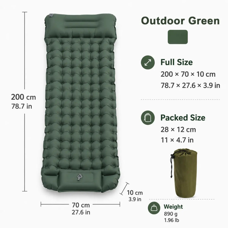 Inflatable Sleeping Pad with Built-in Pillow and Pump photo 2