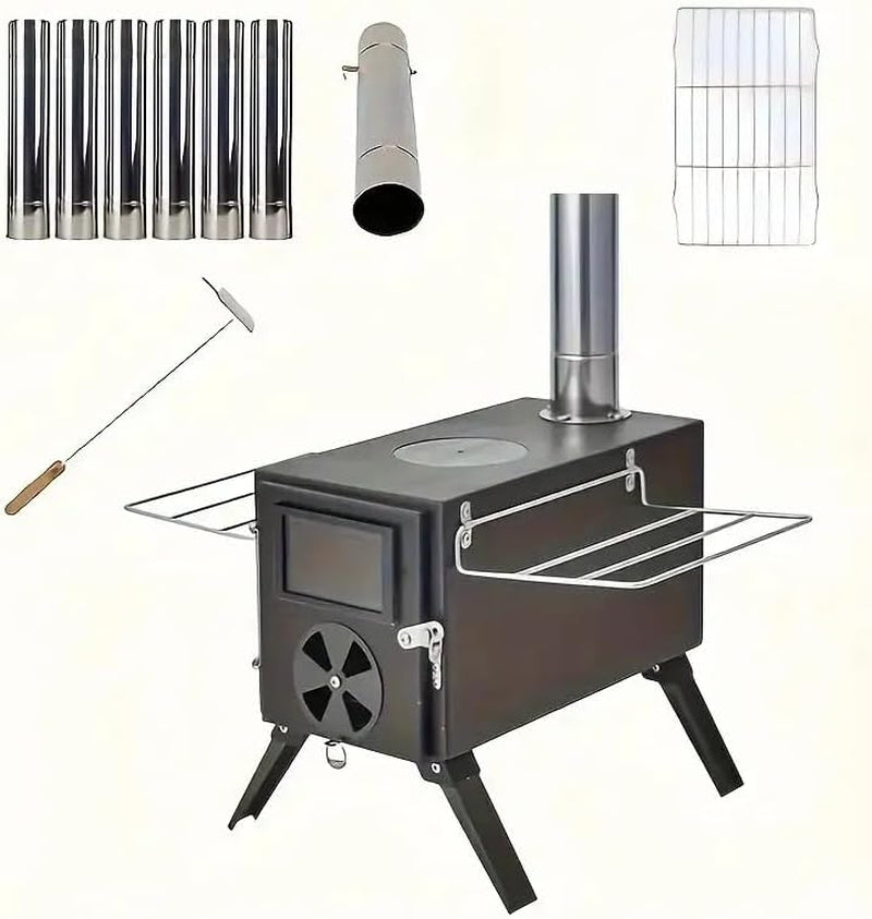 Portable Wood Stove for Hot Tents, Carbon Steel with Pipes photo 5