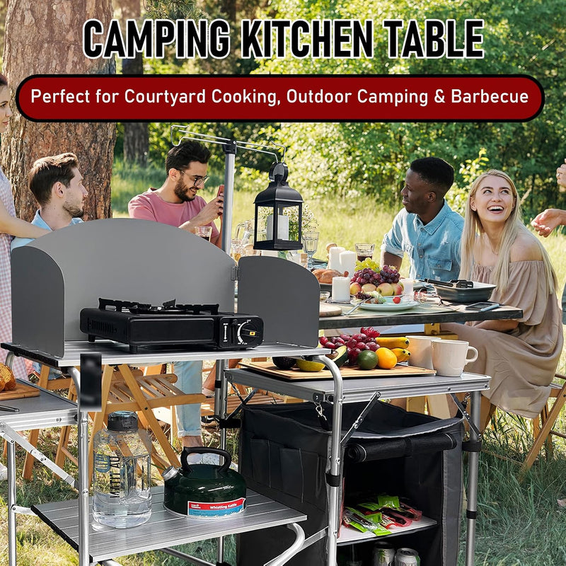 Folding Camp Kitchen Table, Aluminum Cook Station with Storage photo 3