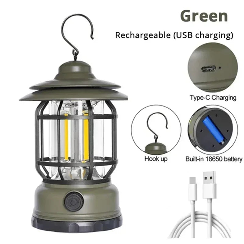 Retro COB Camping Lantern, USB Rechargeable photo 2