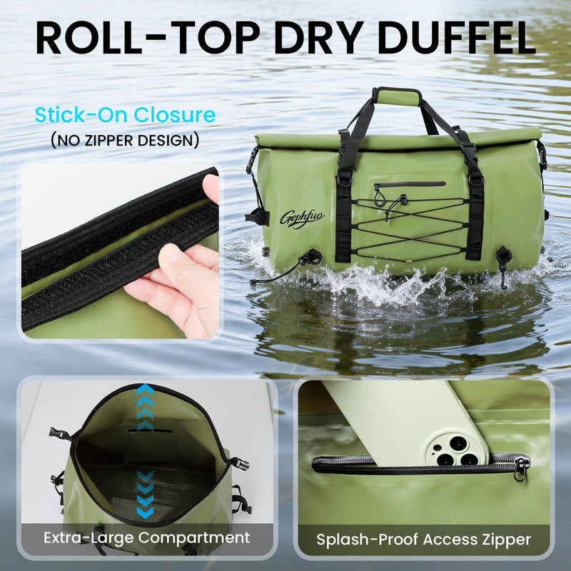 Waterproof Roll-Top Duffel Bag, 48-75L Dry Bag Backpack photo 7