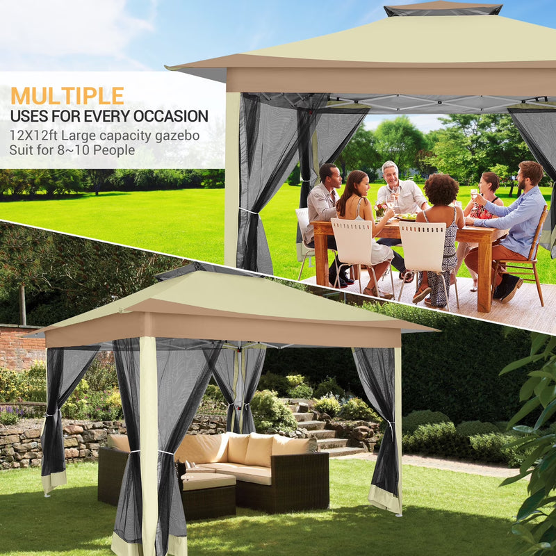 12x12 Pop Up Gazebo with Mosquito Netting, Vented Top Canopy photo 10