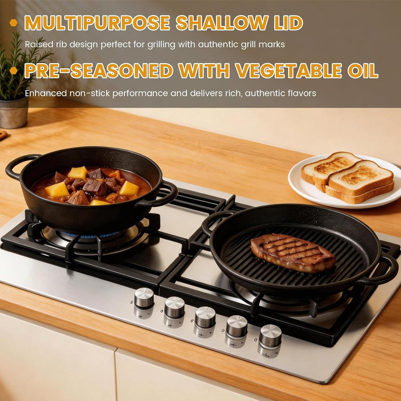 Cast Iron Dutch Oven with Skillet Lid, Pre-Seasoned 2-in-1 Set photo 8