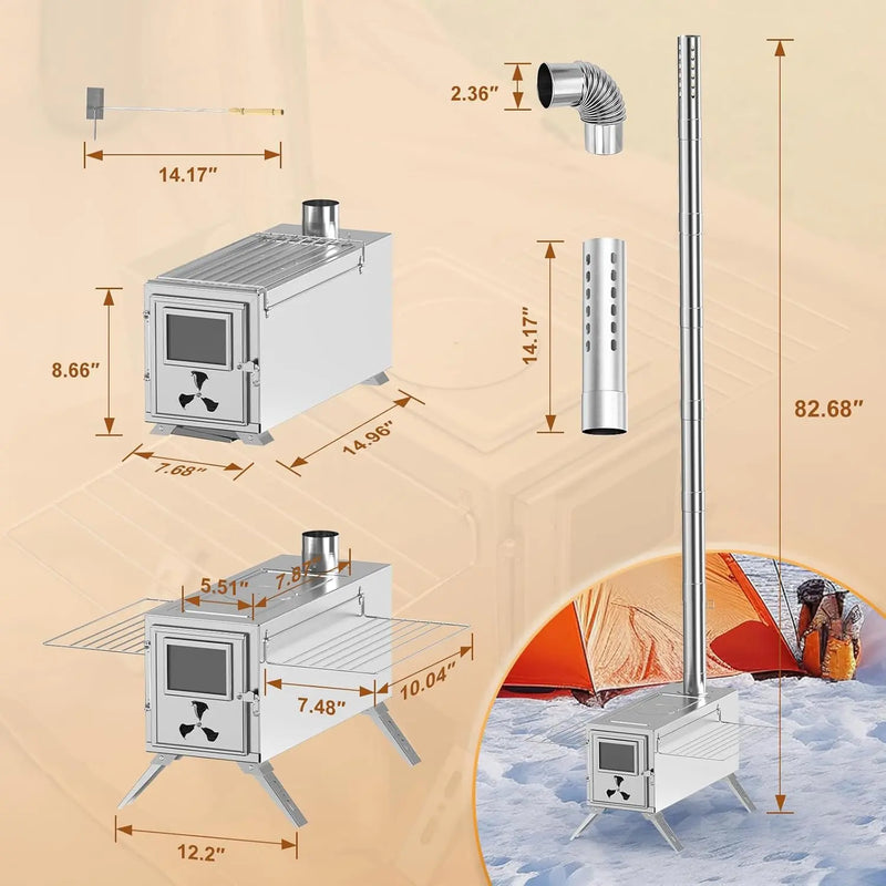 Docred Portable Camping Wood Stove with Chimney and Grill photo 7