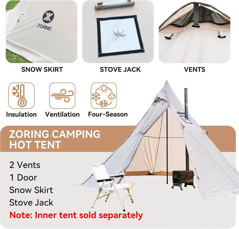 4-Season Tipi Hot Tent with Stove Jack, 3-4 Person photo 3